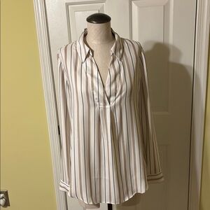 Striped White and Brown Women's Top